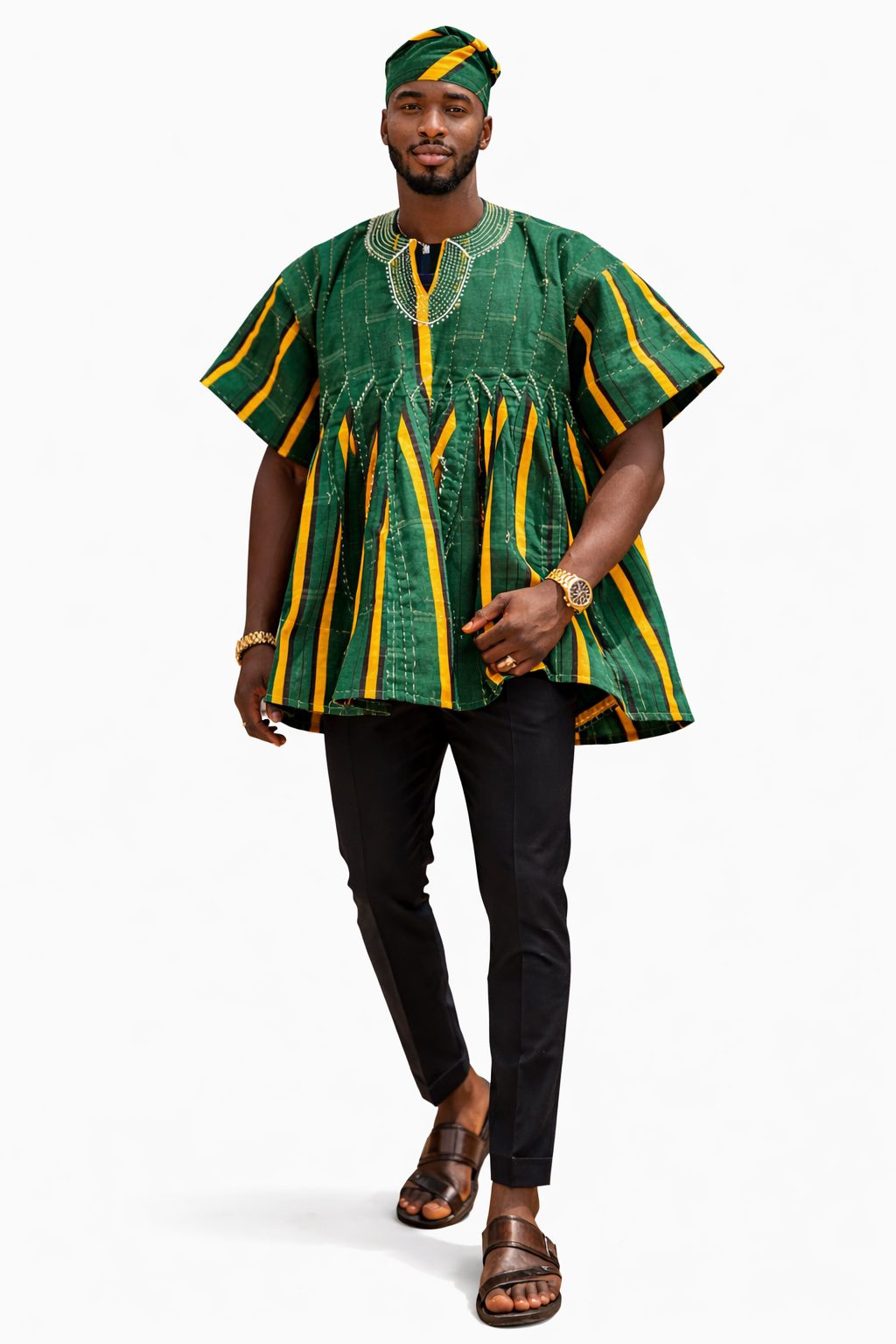 Green African Fugu Top – Handwoven Batakari Style Smock
