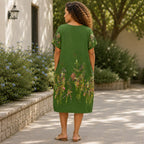 Women’s Floral Print Linen Tunic Short Sleeve Dress – Free Size