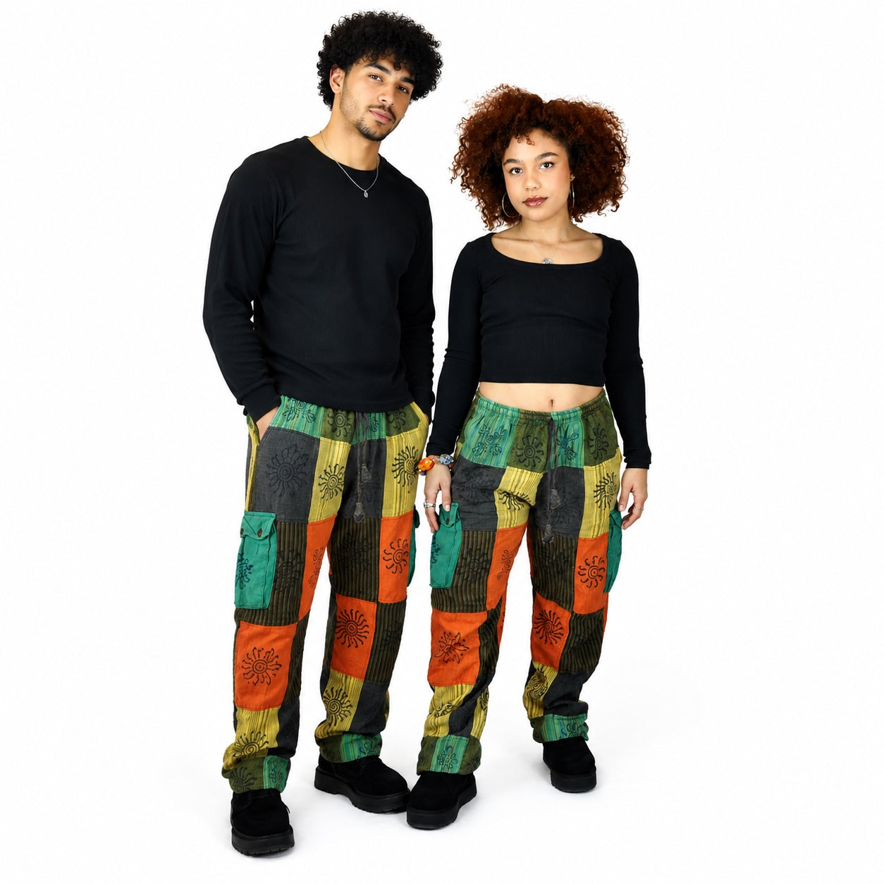 Unisex African Patchwork Cargo Trousers – Boho Wide Leg Festival Pants