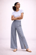Women’s Button Detail Wide Leg Linen Blend Trousers