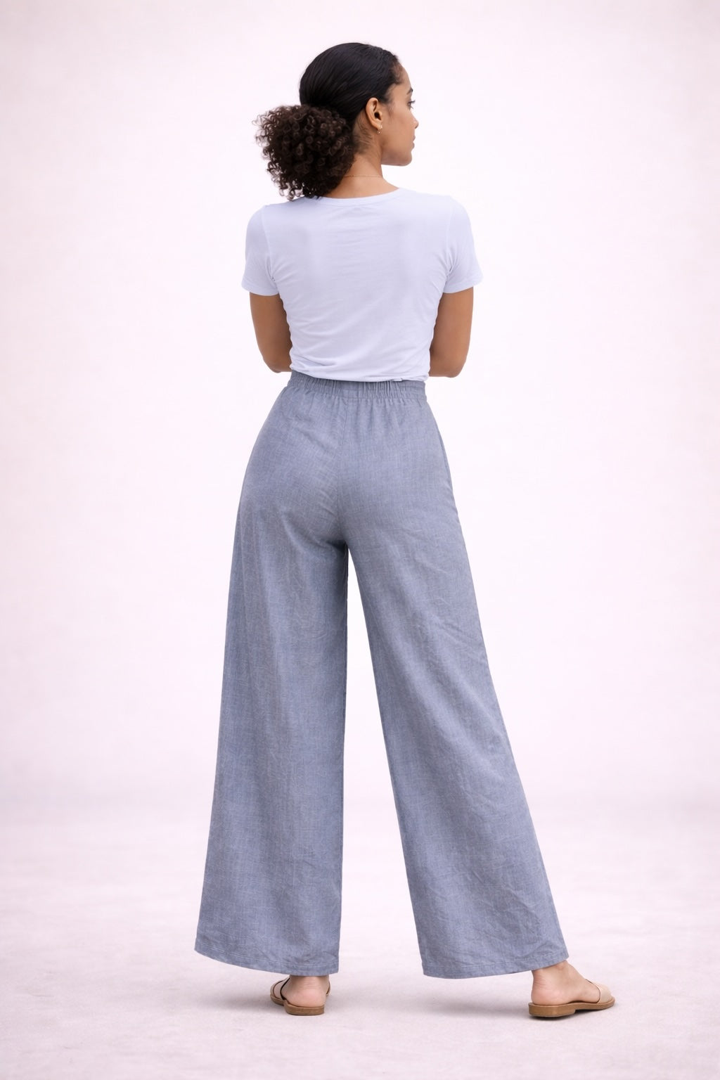 Women’s Button Detail Wide Leg Linen Blend Trousers
