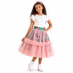 Girls African Print Pink Tulle Layered Skirt