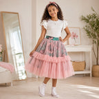 Girls African Print Pink Tulle Layered Skirt