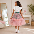 Girls African Print Pink Tulle Layered Skirt