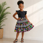 Girls Multicoloured Floral African Print Layered Skirt