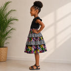 Girls Multicoloured Floral African Print Layered Skirt