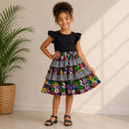 Girls Multicoloured Floral African Print Layered Skirt