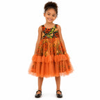 Girls Orange African Print Tulle Layered Dress