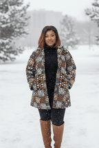 Mia Blue African Patchwork Print Coat