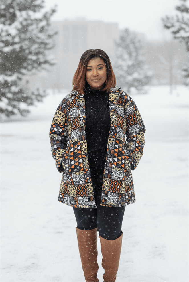 Mia Blue African Patchwork Print Coat