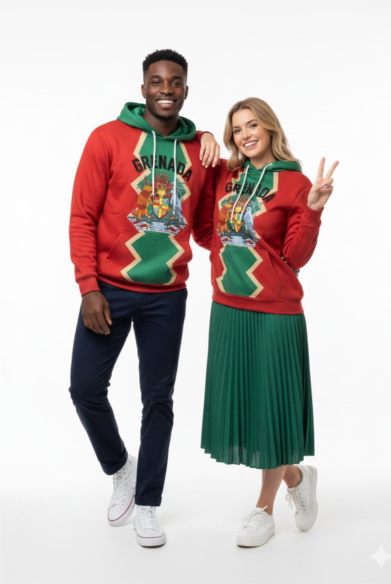Grenada Flag Embroidery Hoodie – Red & Green