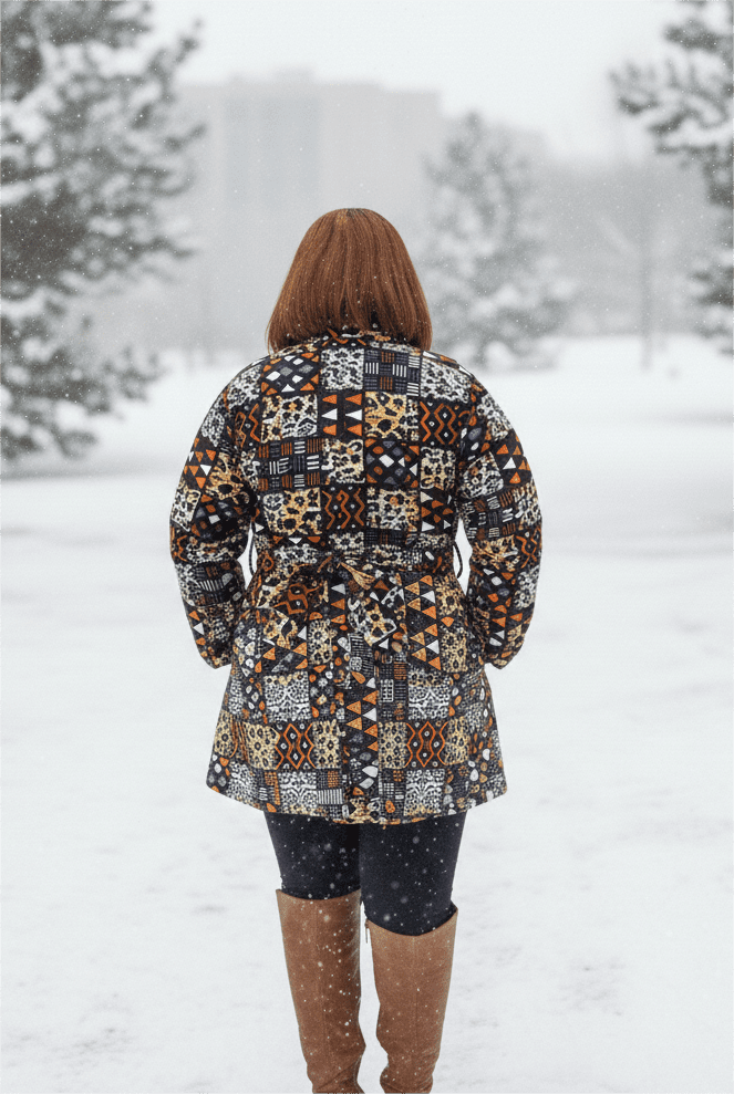 Mia Blue African Patchwork Print Coat