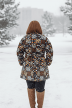 Mia Blue African Patchwork Print Coat