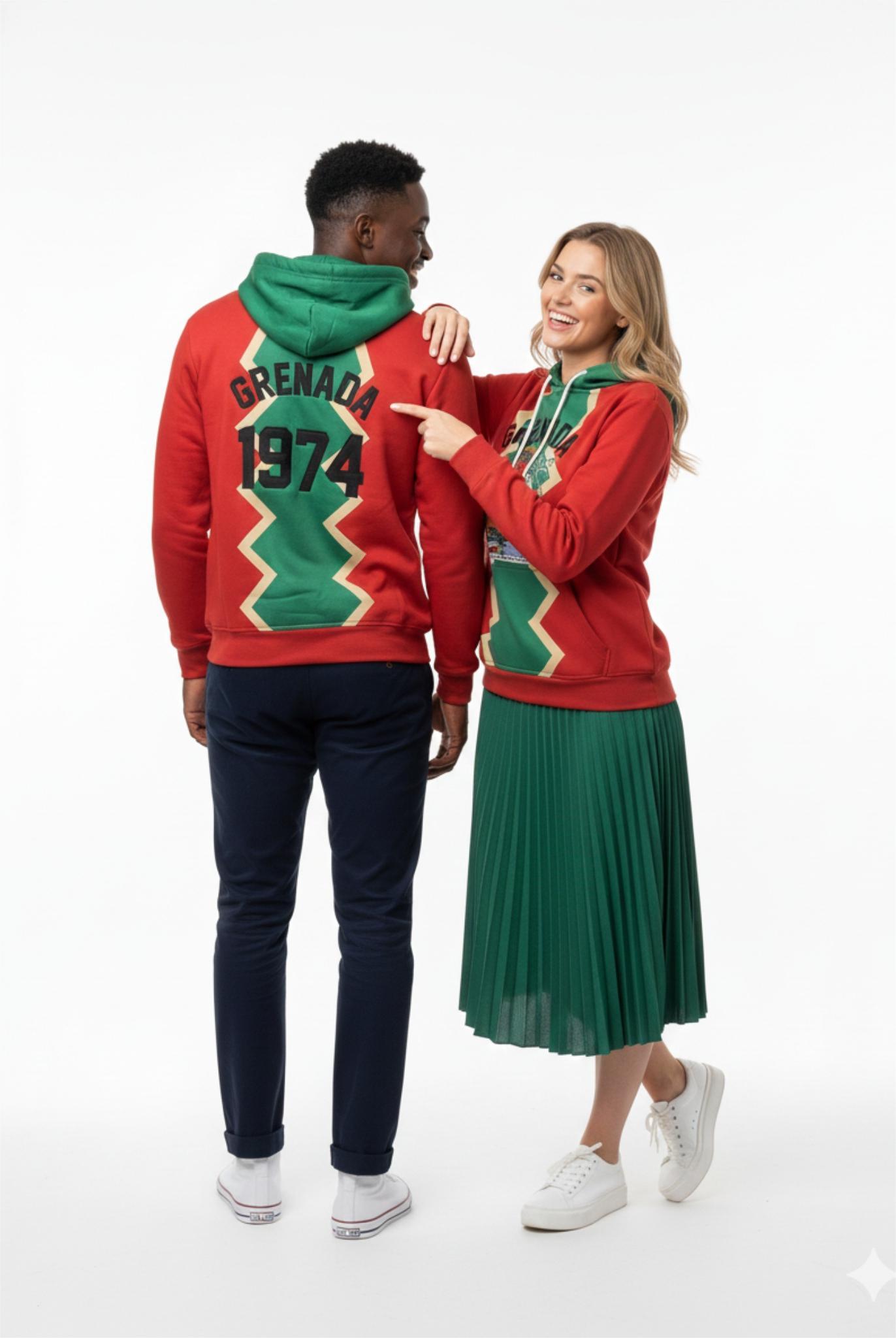 Grenada Flag Embroidery Hoodie – Red & Green