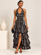 Tara African Print Halter Tiered Maxi Dress – 3 & 4 Step Ruffle Styles
