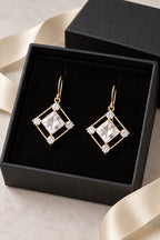 Gold-Tone Diamond-Shaped Stone Drop Earrings – Various Colours