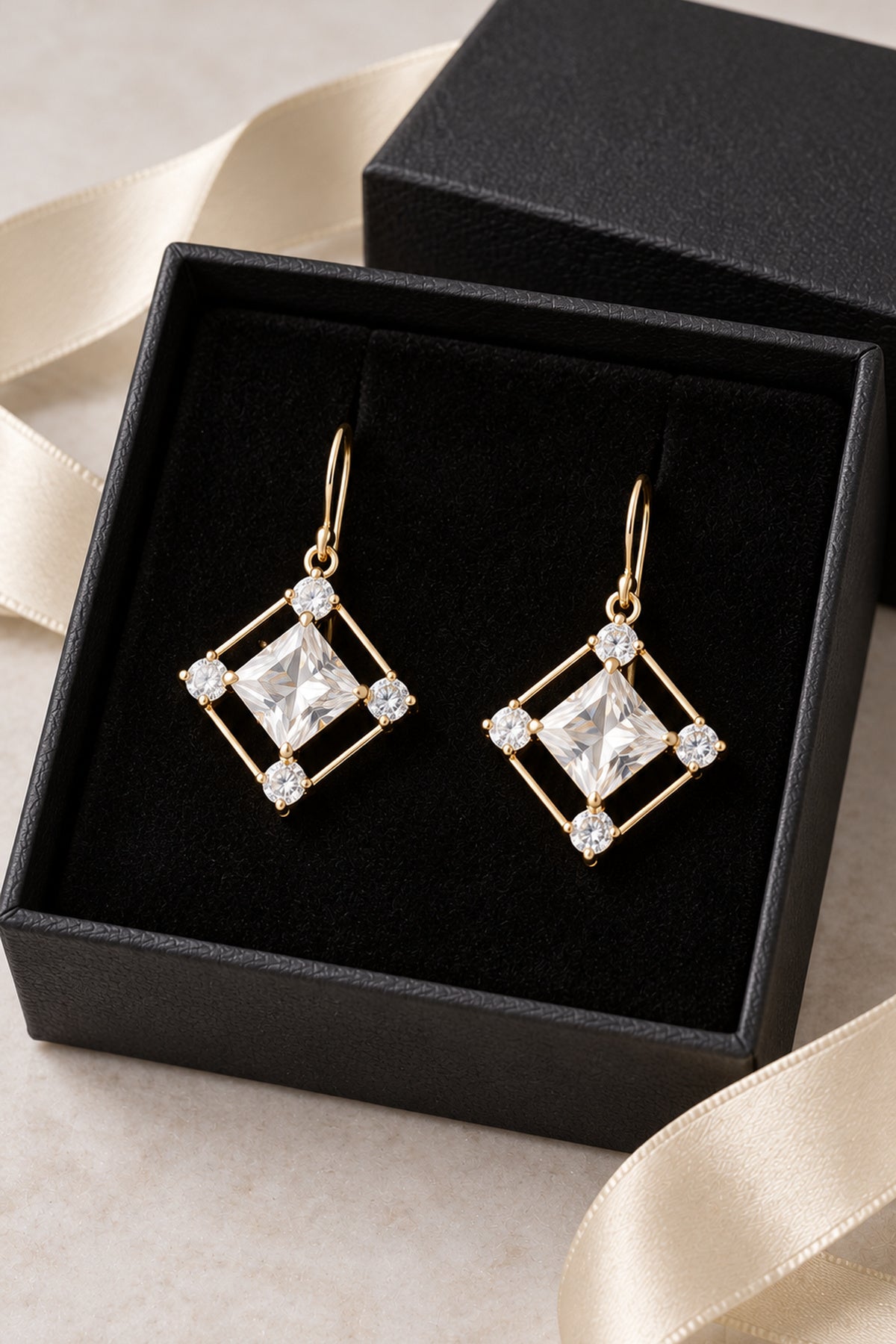 Women's Crystal Drop Earrings – Gold Geometric Statement Earrings | Various Colours