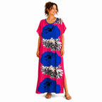Women’s African Print Kaftan Maxi Dress, Free Size 10–16, Red Pink Blue