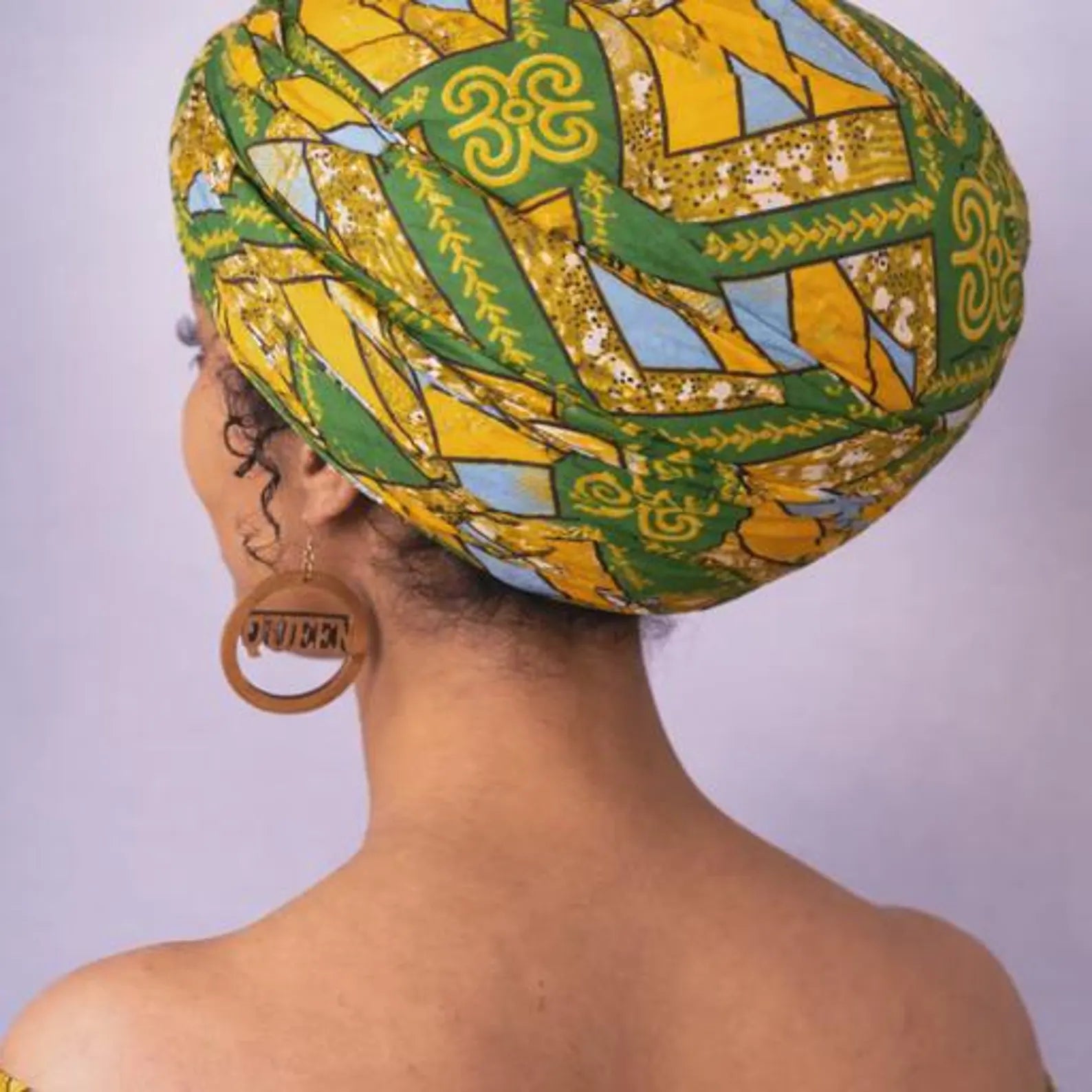 Green and Mustard African Print Elastic Headwrap for Women