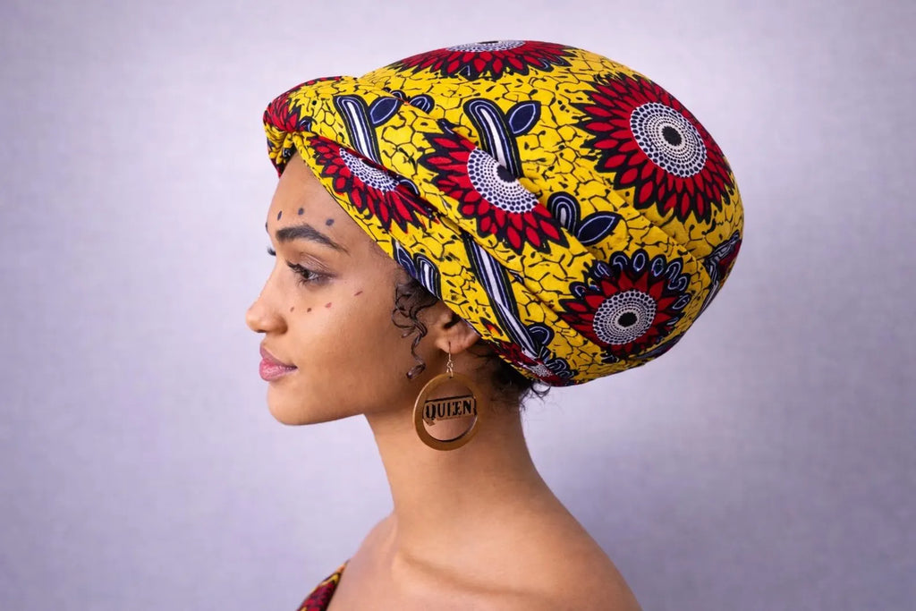 Yellow African Print Elastic Headwrap for Women