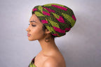Green and Pink African Print Elastic Headwrap for Women