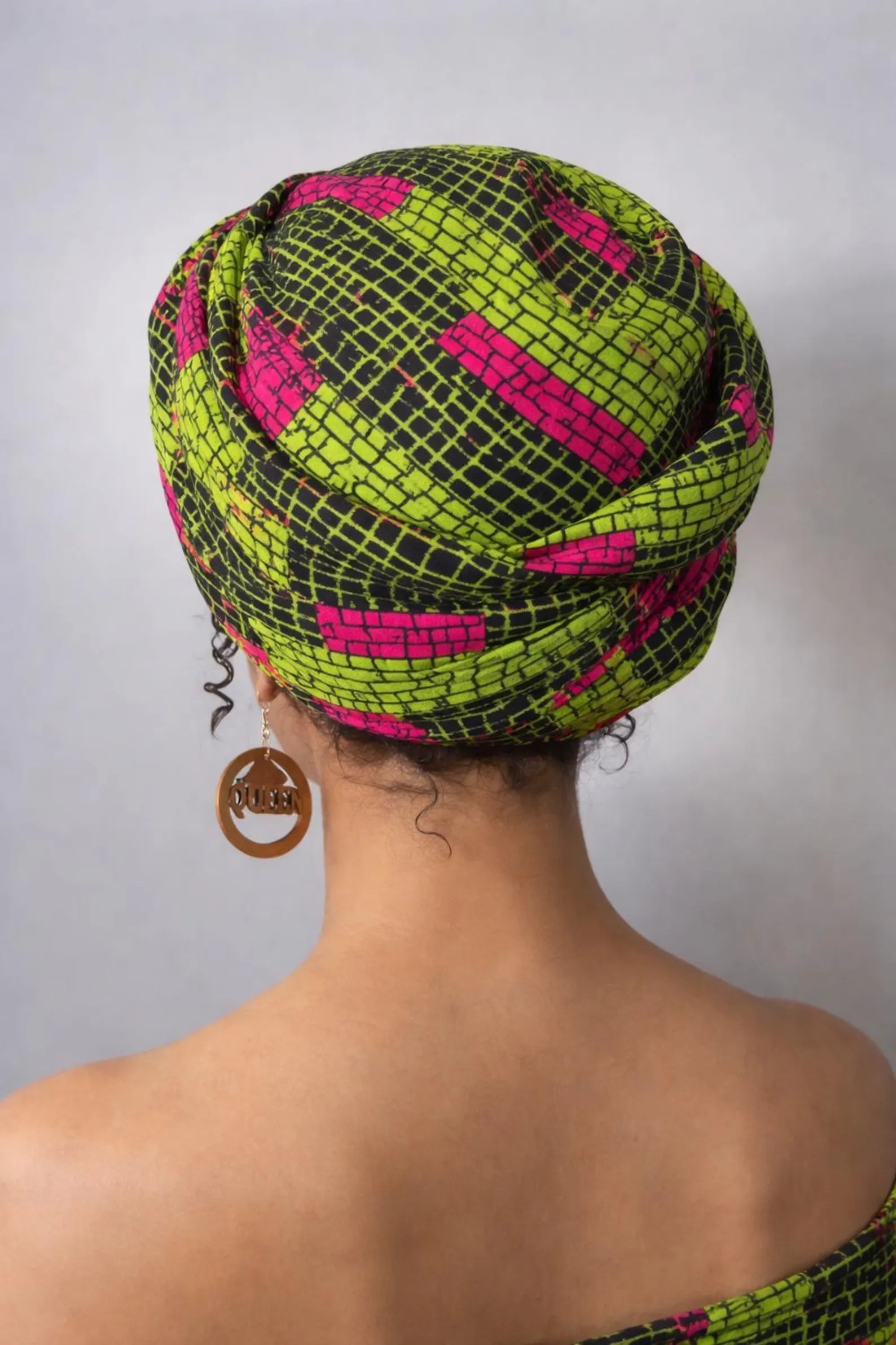 Green and Pink African Print Elastic Headwrap for Women
