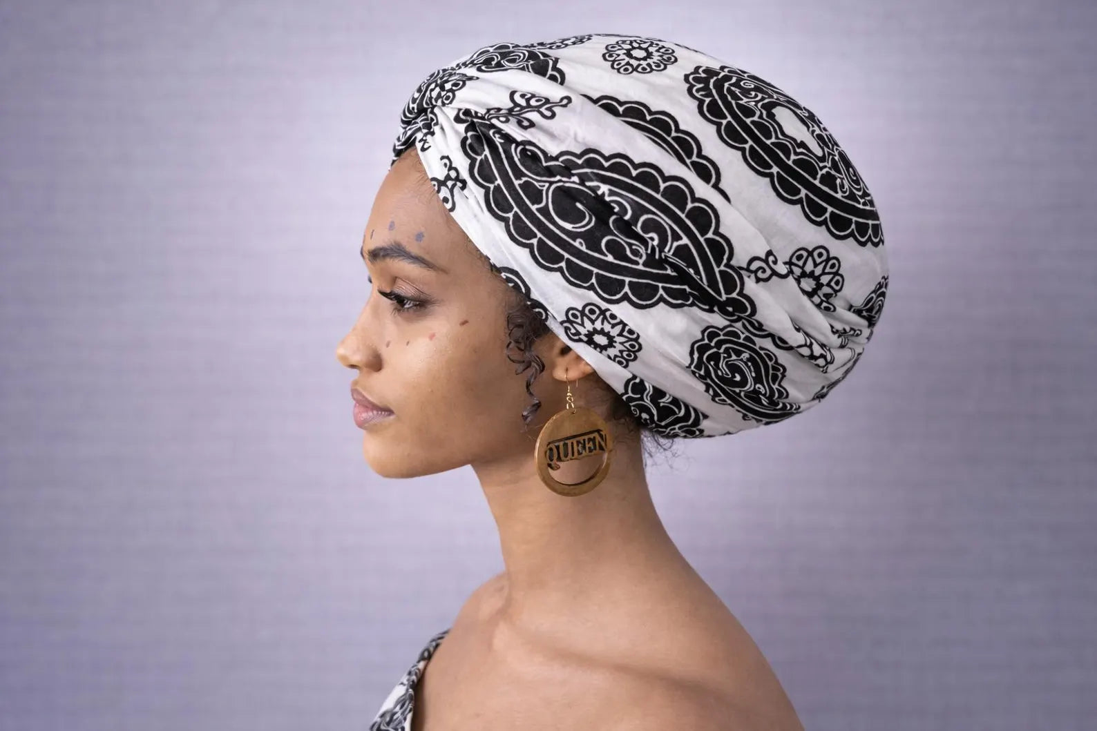 Black and White African Print Elastic Headwrap for Women