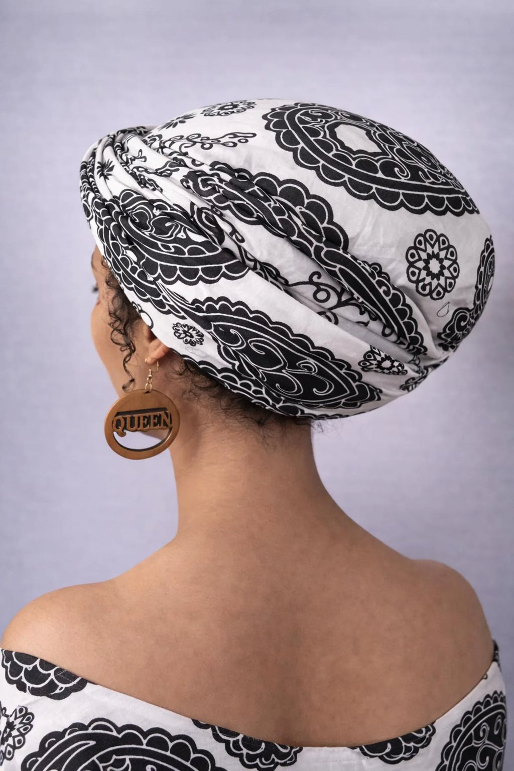 Black and White African Print Elastic Headwrap for Women