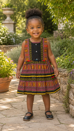 Girls Multi with Black  Coloured Ankara Tiered Dress – African Print Party Dress