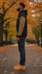 Afro-Fusion Hoodie – Unisex Ankara Print Black Pullover Hoodie