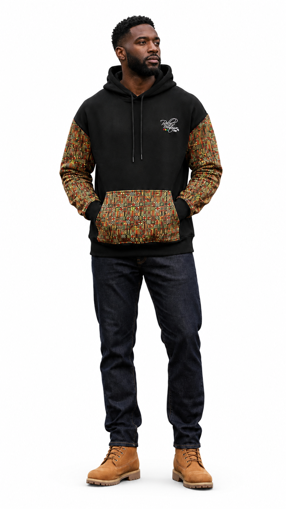 Afro-Fusion Hoodie – Unisex Ankara Print Black Pullover Hoodie
