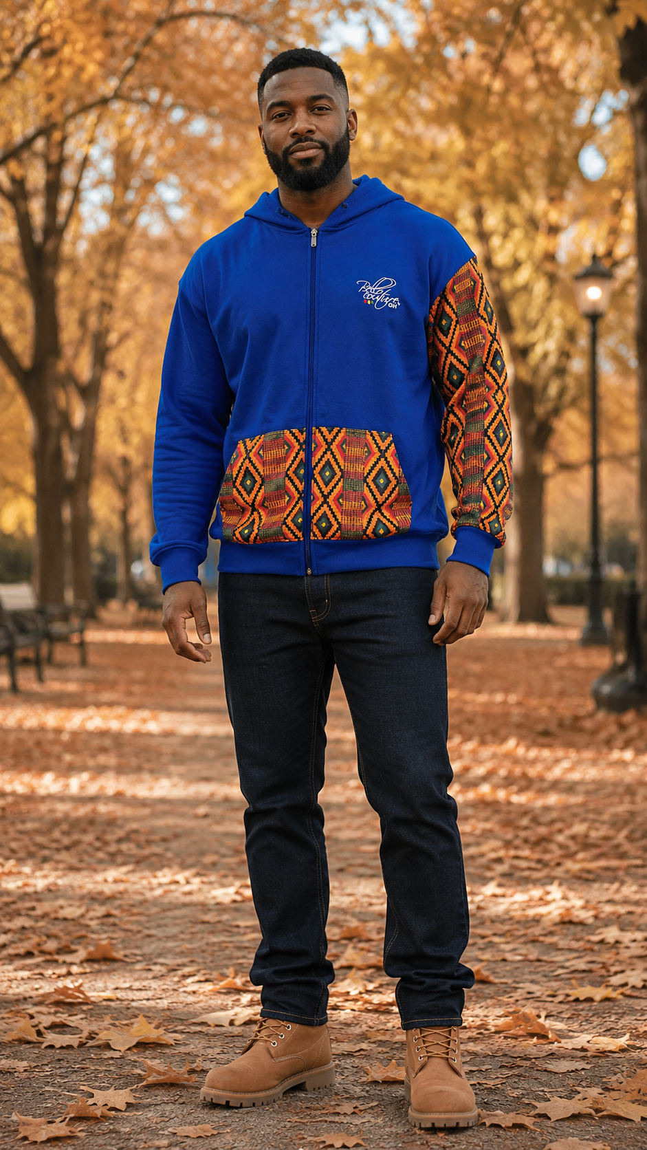 Afro-Fusion Hoodie – Unisex Ankara Print Blue Pullover Hoodie