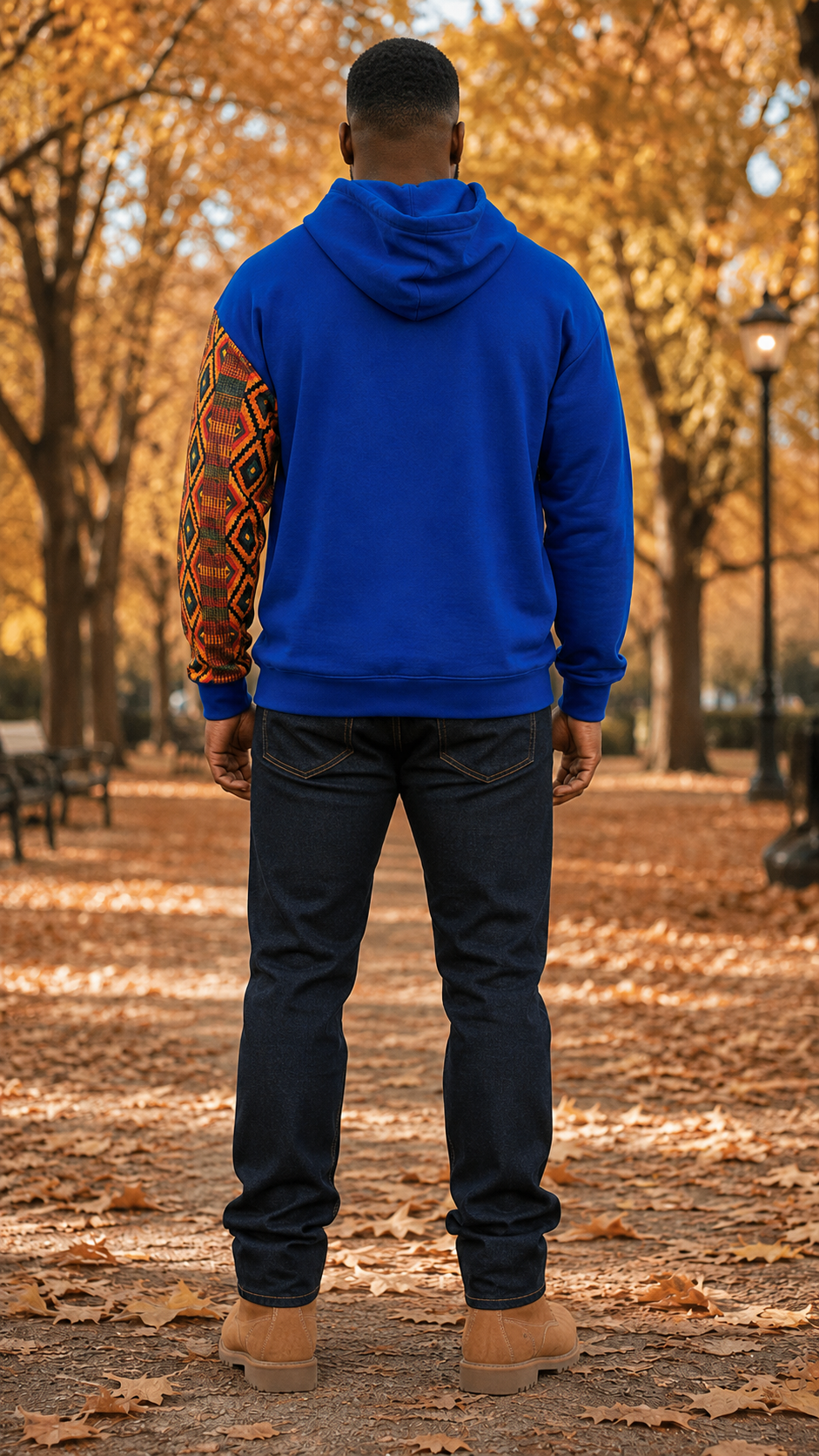 Afro-Fusion Hoodie – Unisex Ankara Print Blue Pullover Hoodie