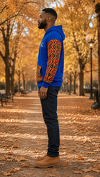 Afro-Fusion Hoodie – Unisex Ankara Print Blue Pullover Hoodie