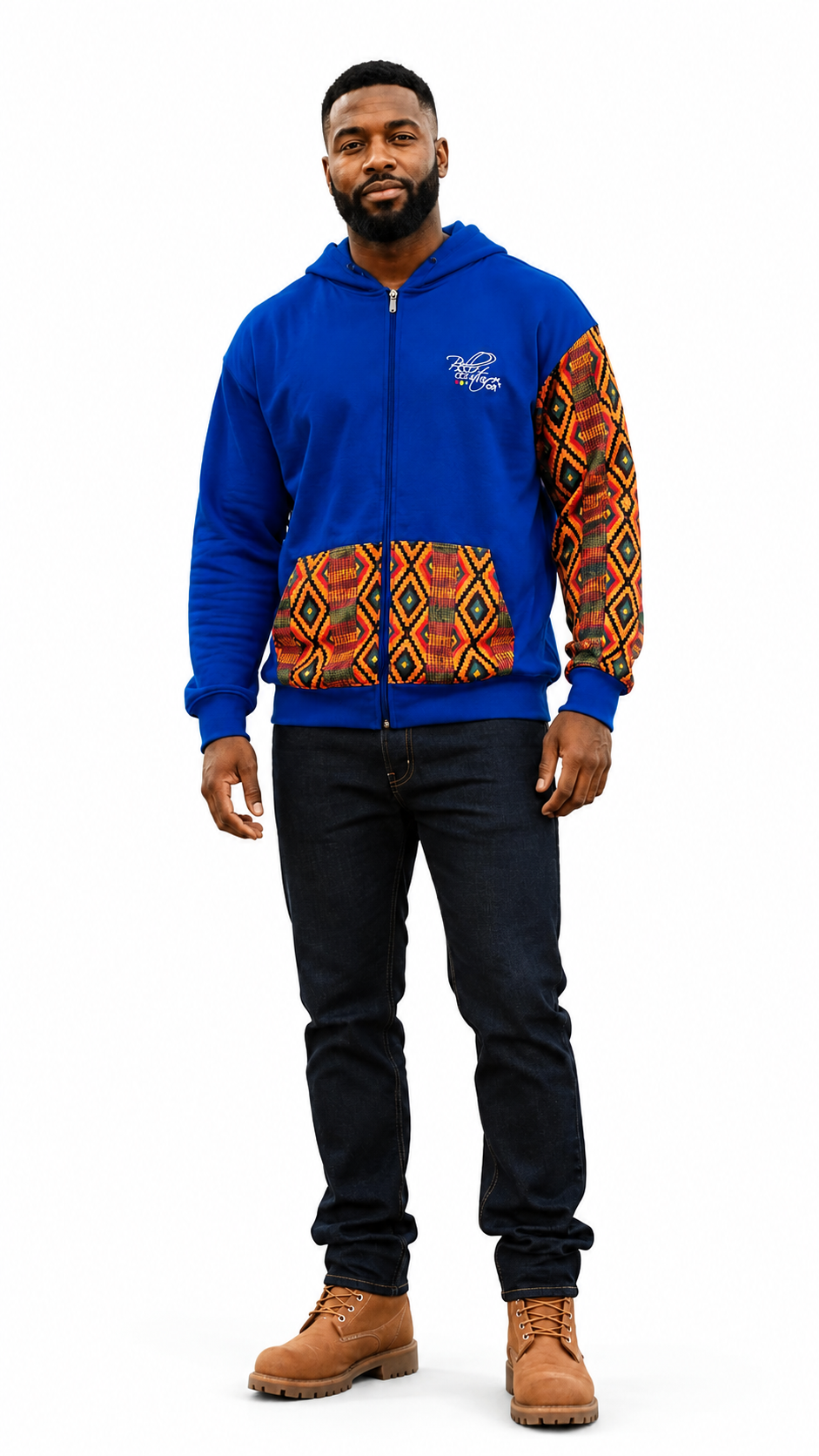 Afro-Fusion Hoodie – Unisex Ankara Print Blue Pullover Hoodie