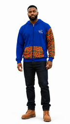 Afro-Fusion Hoodie – Unisex Ankara Print Blue Pullover Hoodie