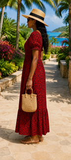 Zola Red African Print Smocked Maxi Dress with Puff Sleeves