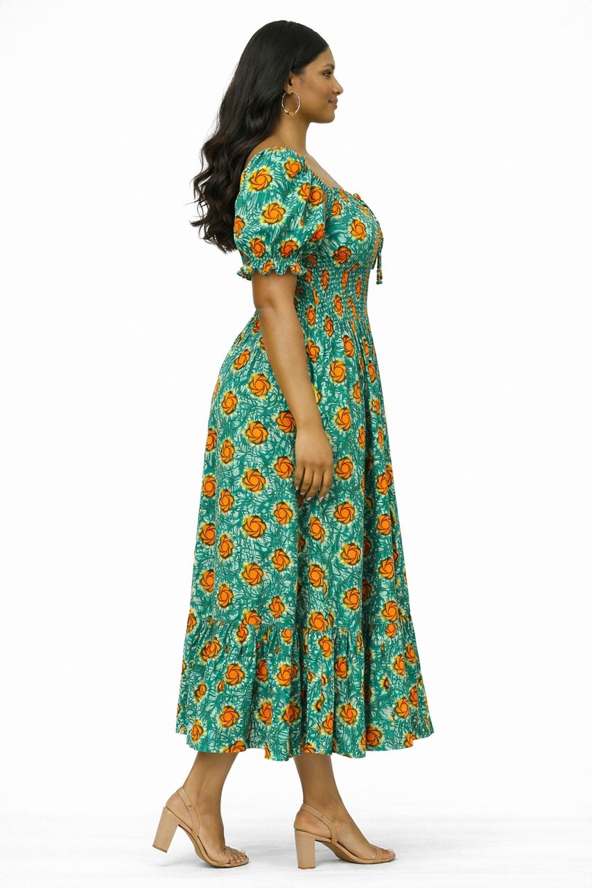 African Print Smocked Maxi Dress for Women – Summer Holiday Dress