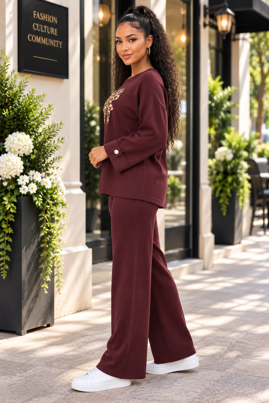 Women’s Collared Top & Wide-Leg Trouser Set