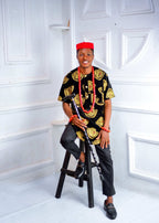 Black and Gold Isi Agu Igbo Nigerian Men Shirt