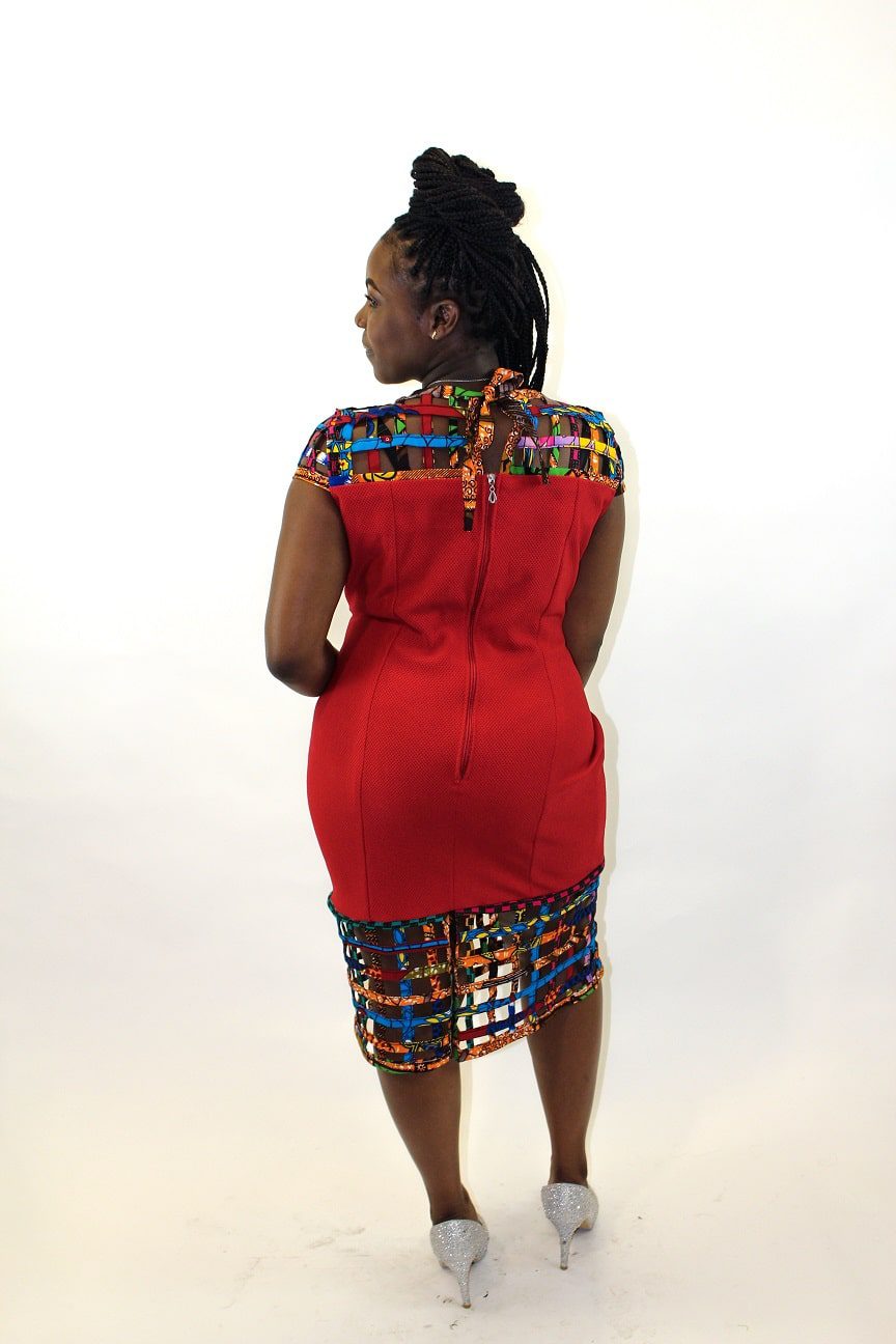 Purplish African Print Net Hem Bodycon Dress