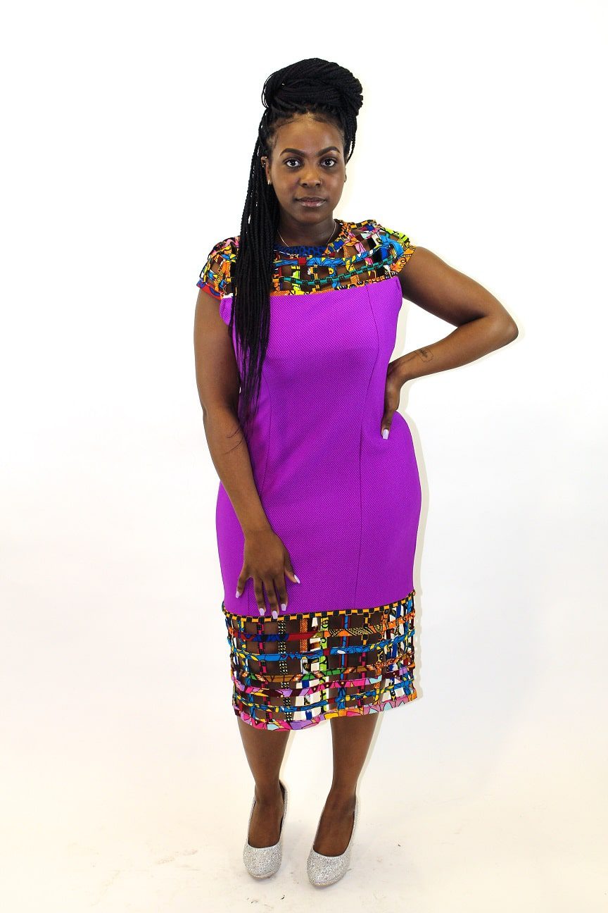 Reddish African Print Net Hem Bodycon Dress