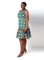 Abdallah Ankara African Print Sleeveless Flared Hem Dress
