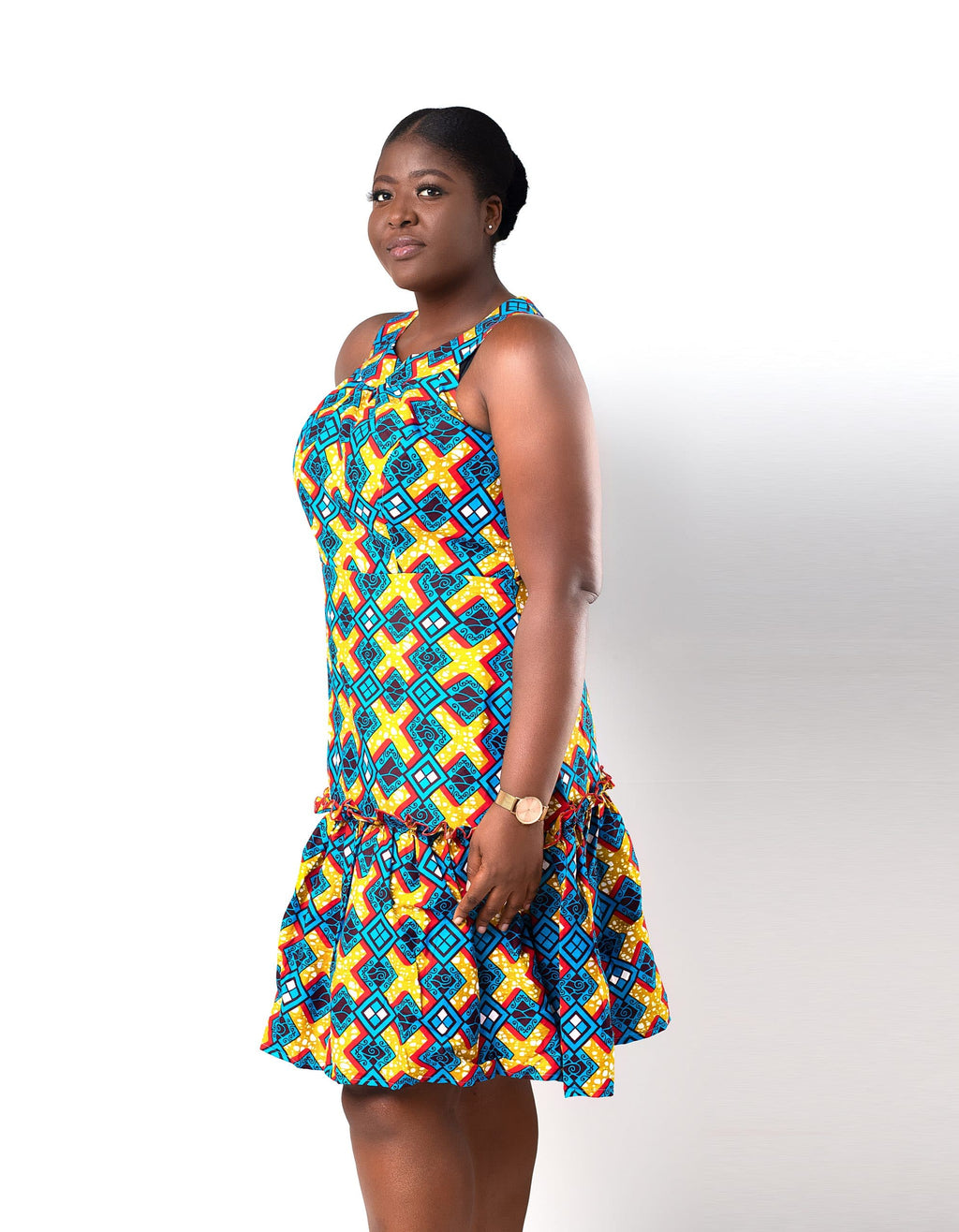 Abdallah Ankara African Print Sleeveless Flared Hem Dress