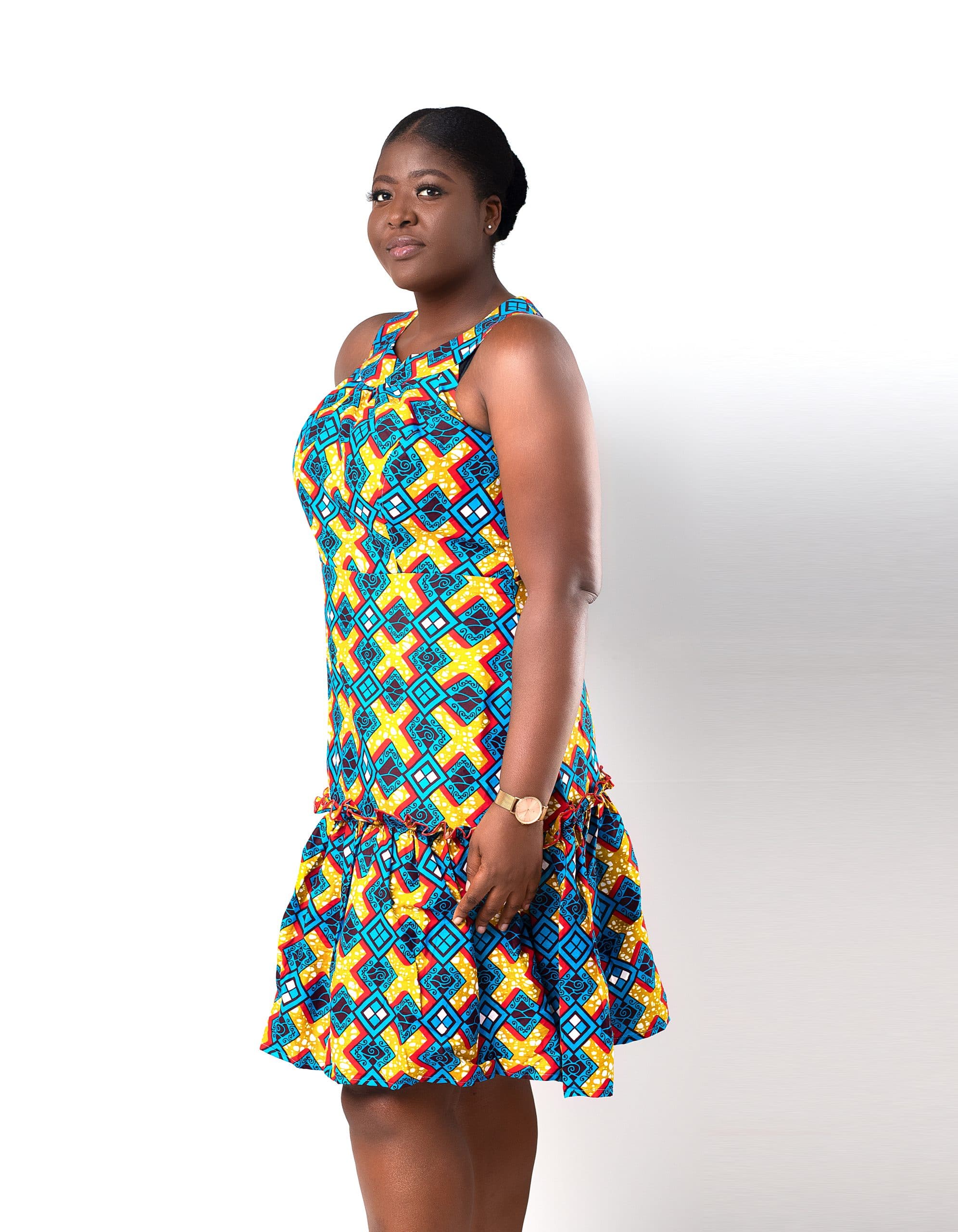 Abdallah Ankara African Print Sleeveless Flared Hem Dress