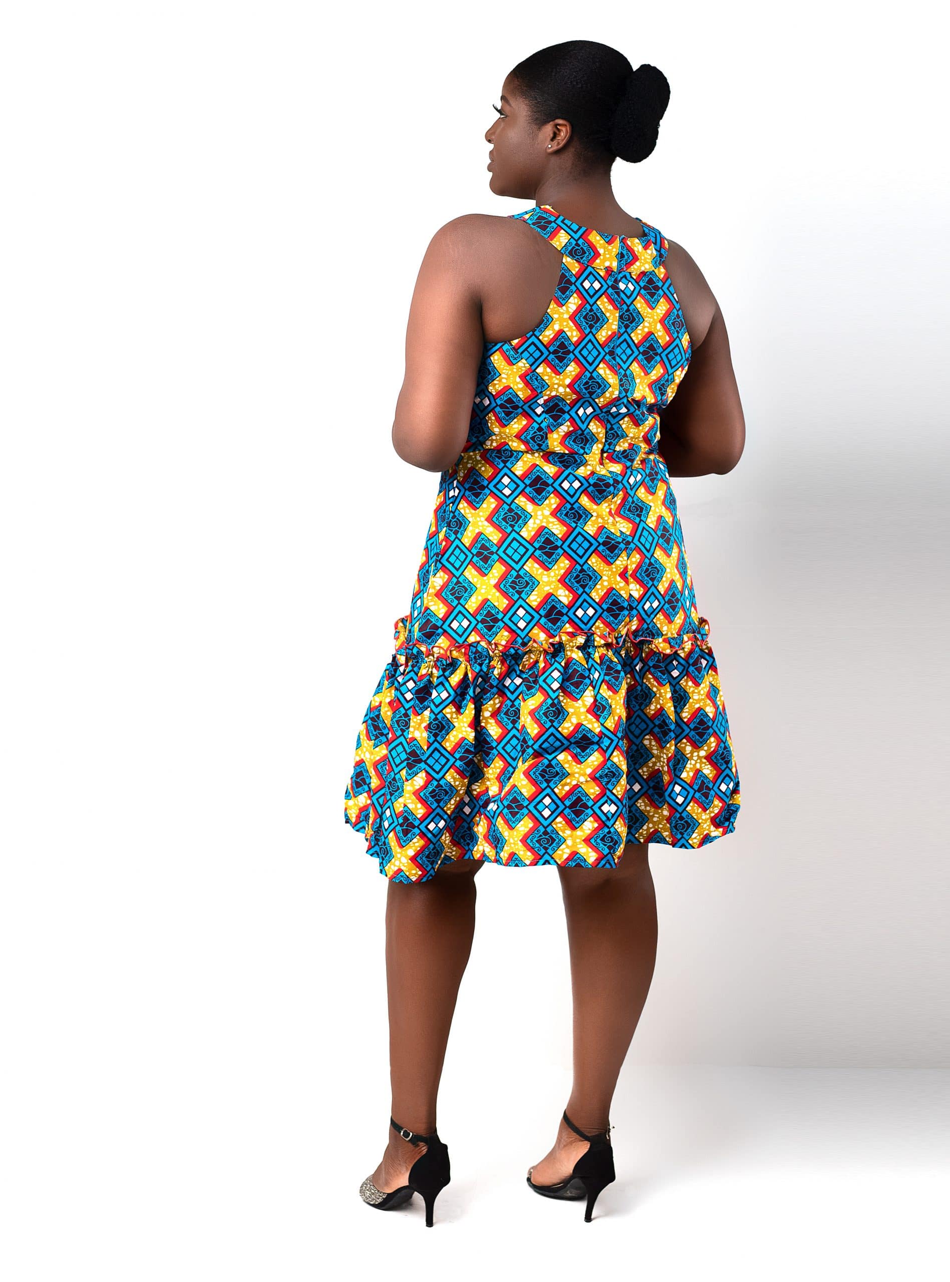 Abdallah Ankara African Print Sleeveless Flared Hem Dress