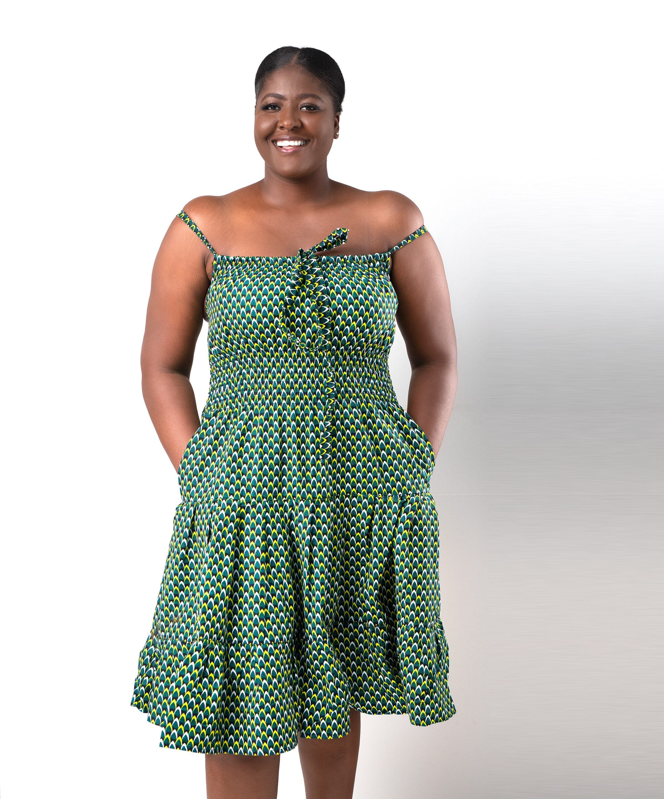 Shirred African Print Summer Strap Dress