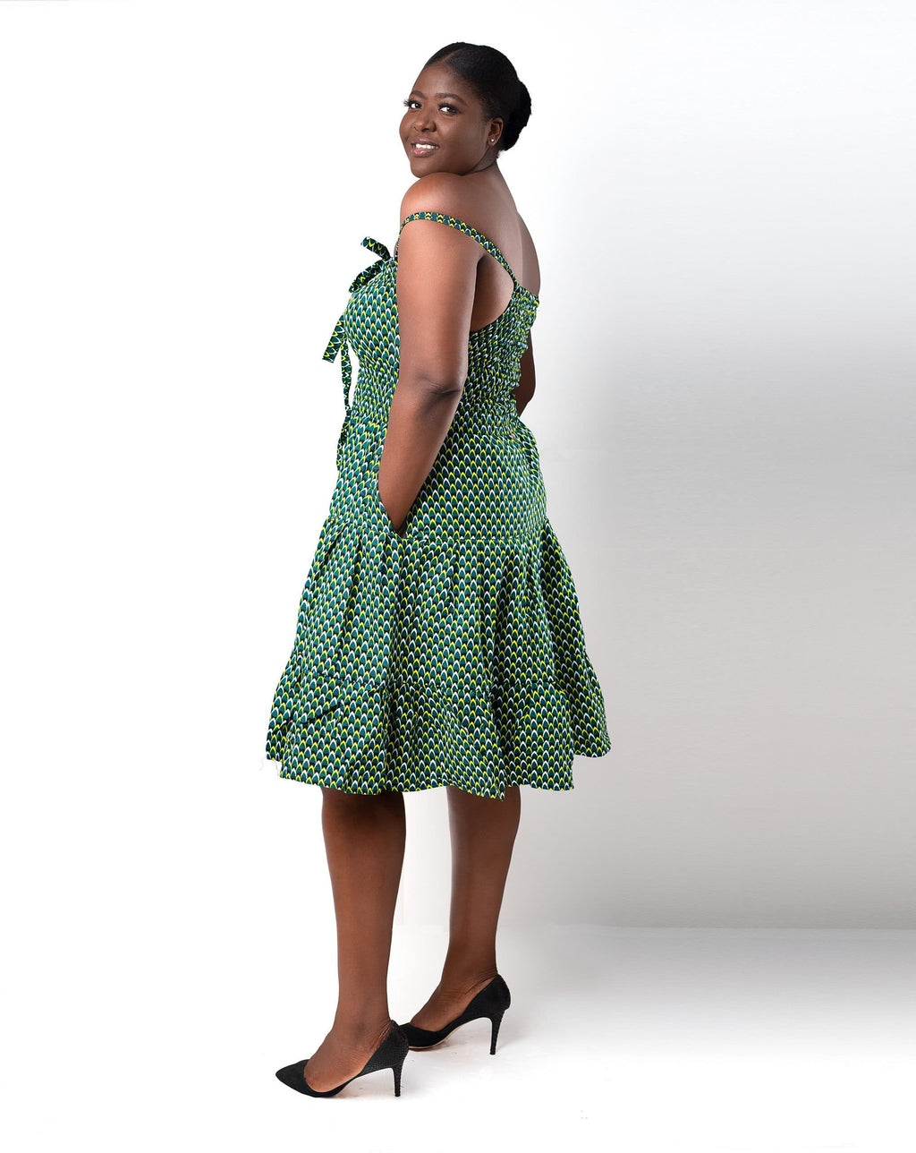 Shirred African Print Summer Strap Dress
