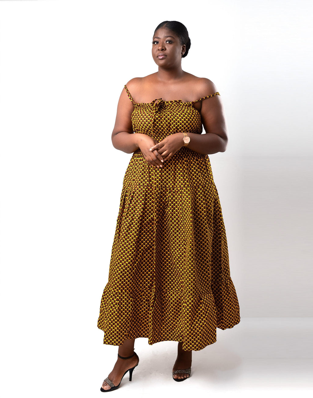 Sibongile Yellow & Black Ankara Full Length Maxi Dress