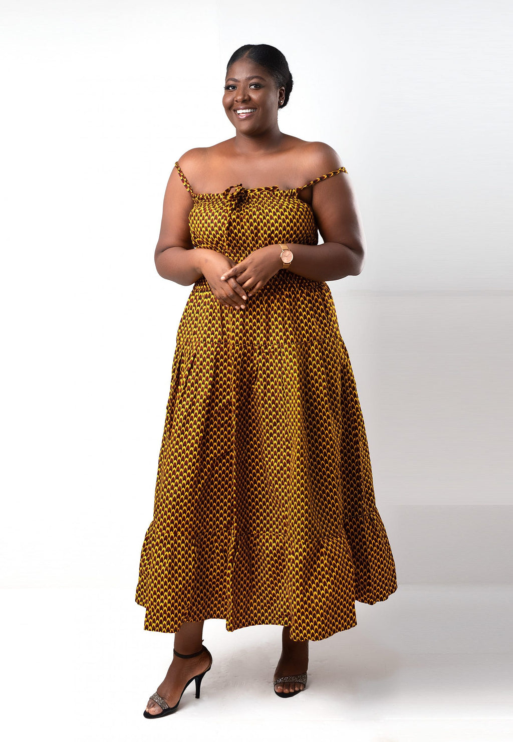 Sibongile Yellow & Black Ankara Full Length Maxi Dress